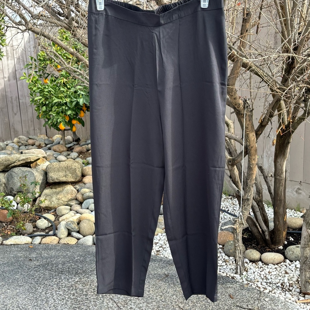 Women’s Fiorra black soft silky very light chiffon pull-on pants wide legs.